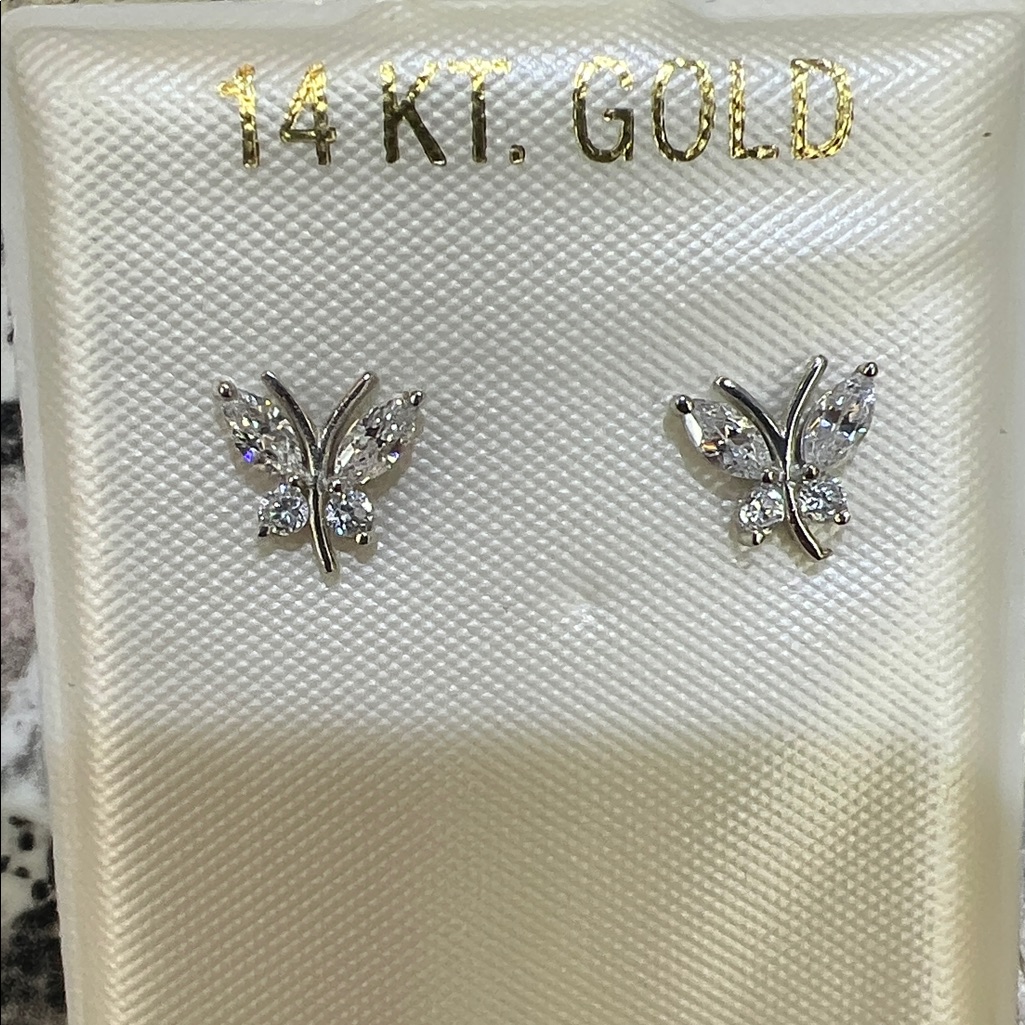 14 Kt White Gold Butterfly Earrings
